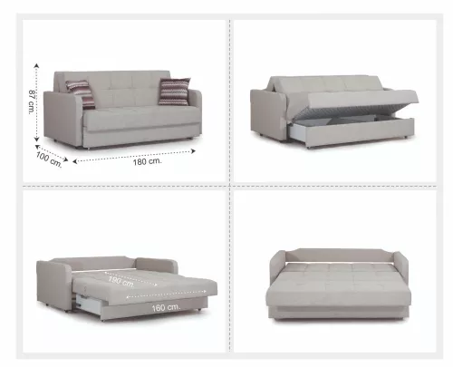 By Kohler Einzigartig und handgefertigt  Como 2,5 Sitzer Schlafsofa B178xT102xH81cm (Bettfläche 160x198cm) Beine schwarz (202451)