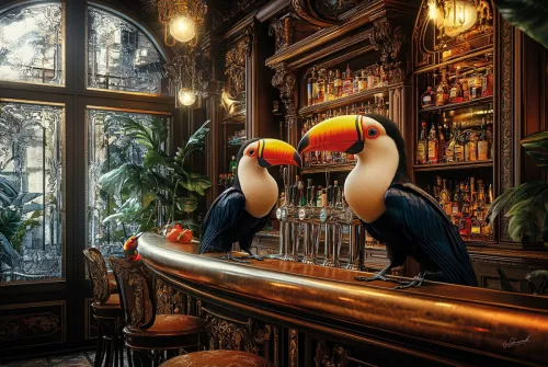By Kohler Einzigartig und handgefertigt  Tukane auf der Bar 120x80cm (202458)