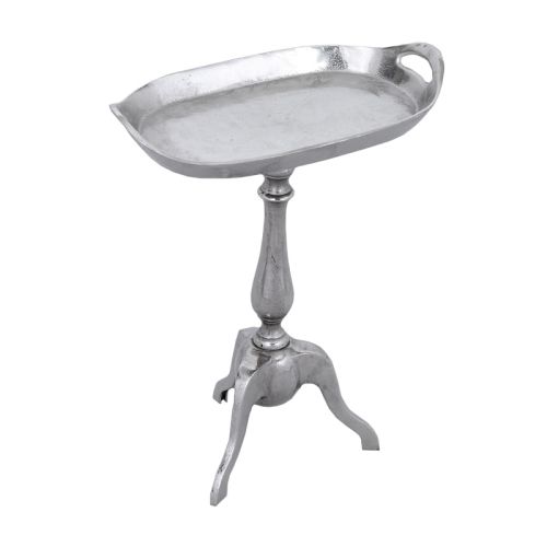 By Kohler Einzigartig und handgefertigt  Tablett 48x48x59cm Oval mit Ständer drei Beine Silber roh Metall (101457)