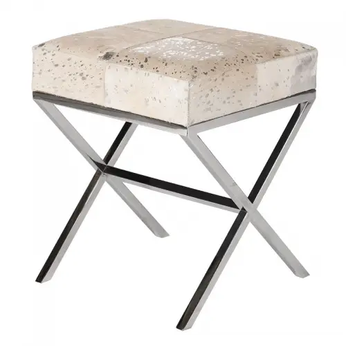 By Kohler Einzigartig und handgefertigt  Hocker Danny 40x40x50cm x-Leg silber creme (107368)