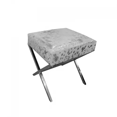 By Kohler Einzigartig und handgefertigt  Hocker Danny 40x40x50cm x-Leg silber creme (107368)