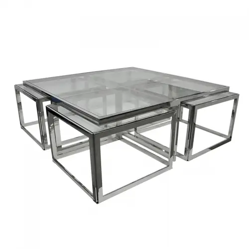 By Kohler Einzigartig und handgefertigt  Tisch Rowley 120x120x45cm Silber Klarglas (110827)