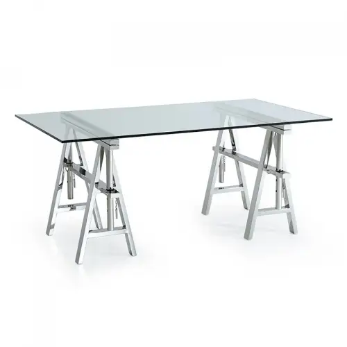 By Kohler Einzigartig und handgefertigt  Tisch Delavan 150x85x66/75,5cm Silber Klarglas (109805)