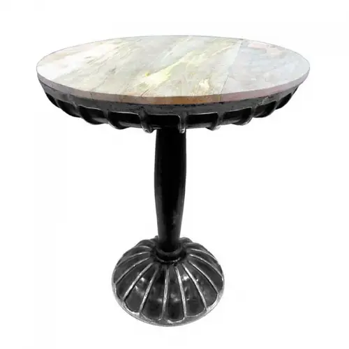 By Kohler Einzigartig und handgefertigt  Runder schwarzer Tisch Konnor mit Mangoholzplatte (110187)