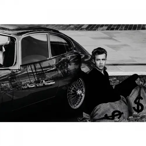 By Kohler Einzigartig und handgefertigt  James Dean der Rebell mit Auto B&W 80x120x2cm (114135)