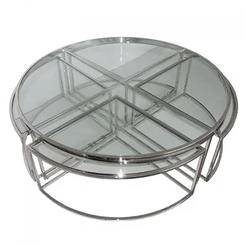 By Kohler Einzigartig und handgefertigt  Tisch Dominic 120x120x40,5cm silber / klar Glas (114300)