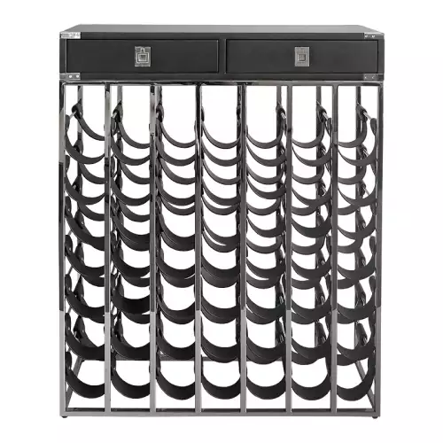 By Kohler Einzigartig und handgefertigt  Stainless steel wine rack black drawer and belts 84x25x104cm (200803)