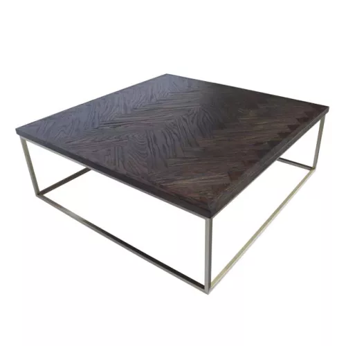 By Kohler Einzigartig und handgefertigt  Couchtisch Pitsburg 120x120x42cm Gebürstete Antikbronze / Platte schwarzes Parkett (202212)